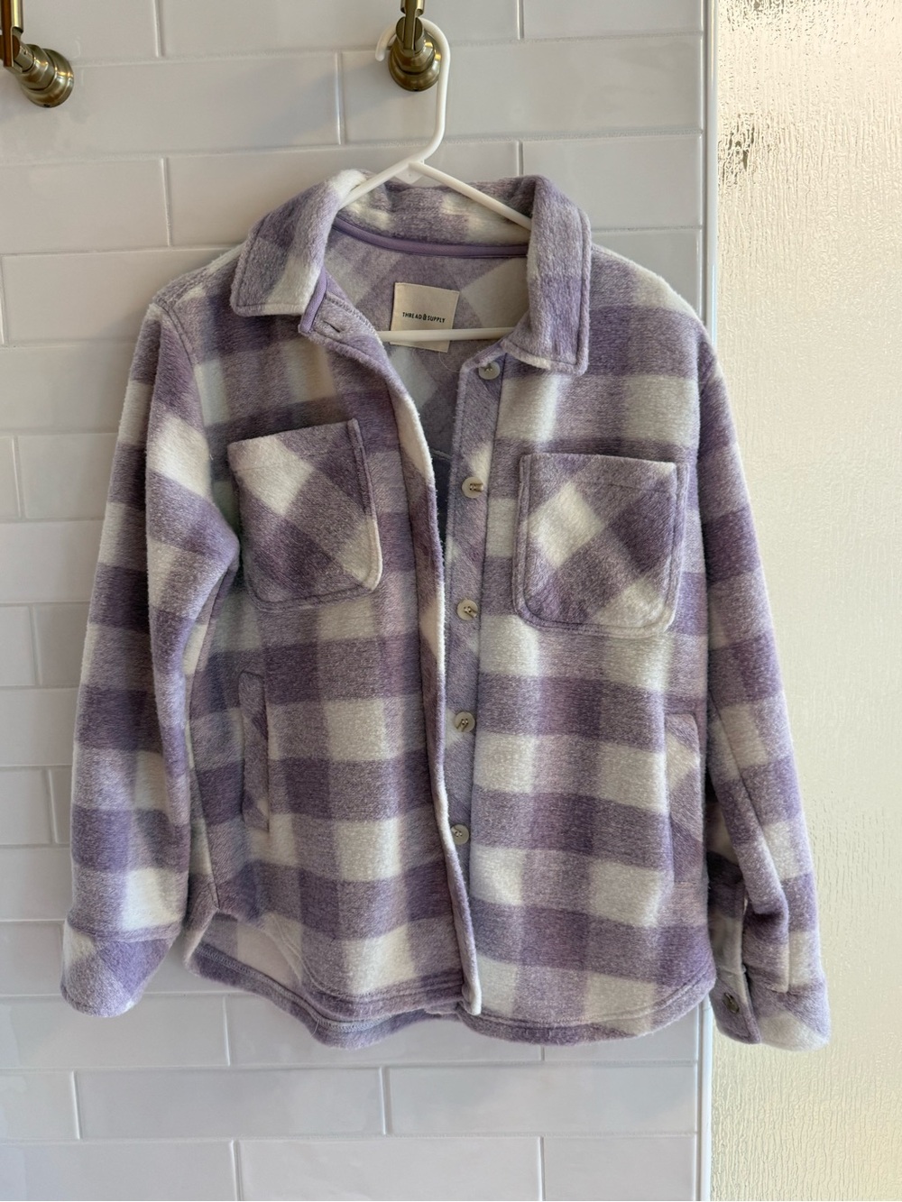 Thread & Supply Lavender and White Plaid Fleece Shacket